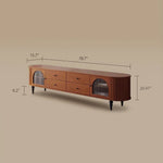 Load image into Gallery viewer, Mid-Century Modern TV Stand with Dual Arch Doors and 4 Solid Wood Drawers

