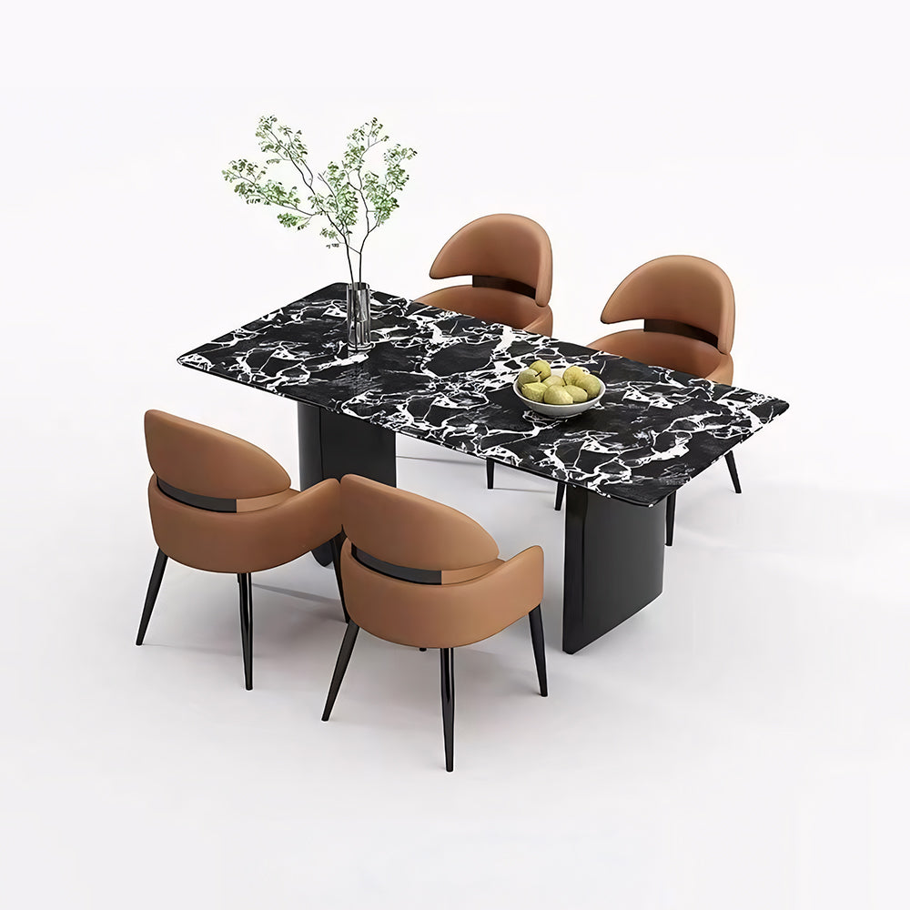 Set of 2 Modern Faux Leather Dining Chair with Curved Backrest Upholstered Seat Carbon Steel Legs Minimalist Dining Room Chair