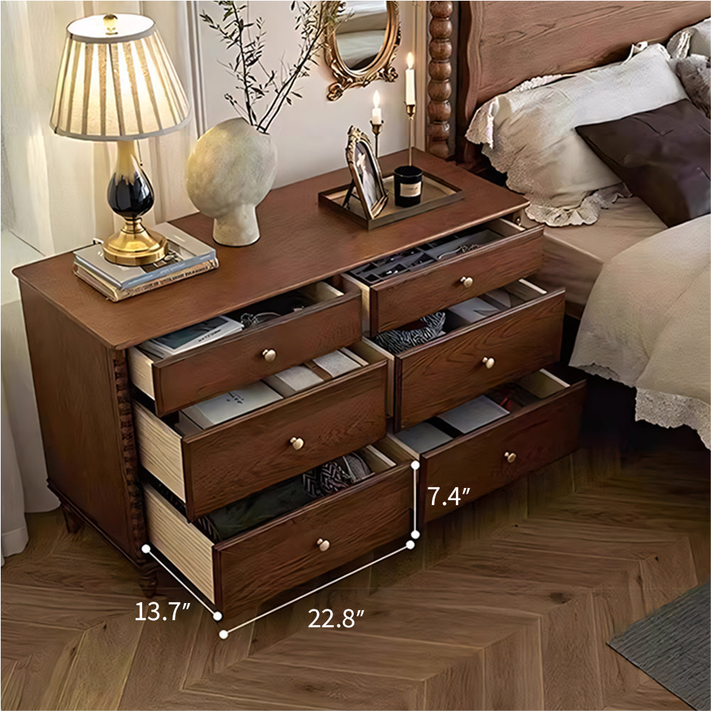 Solid Wood 6-Drawer Vanity Desk with Spacious Storage