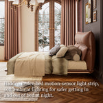 Load image into Gallery viewer, Luxury Floating Upholstered Platform Bed with LED Ambient Lighting &amp; Cushioned Headboard
