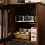 Load image into Gallery viewer, 17&#39;&#39;Vintage Glass Door Cabinet with Arched Panels | Black and Walnut Finish + Turned Legs + Enclosed Storage
