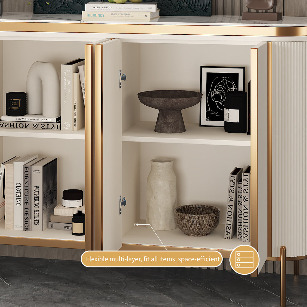 58.5" Elegant and Modern White and Gold Sideboard Cabinet with Ample Storage