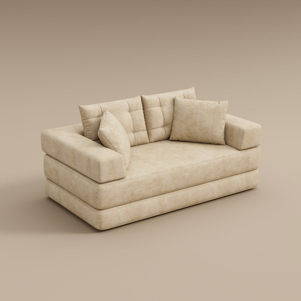70''-78''Convertible Sofa Bed Tufted Cushion Armrest Foldable Design in Grey Fabric Upholstery
