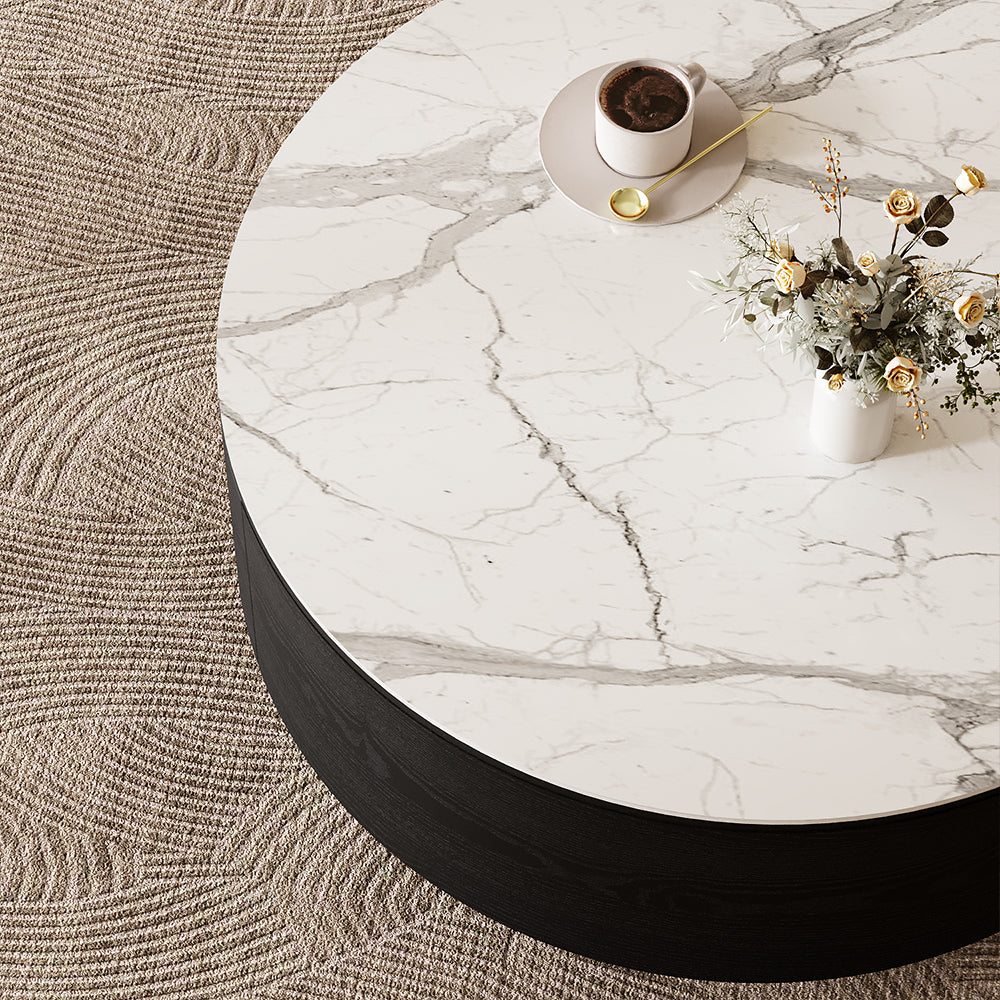 33.15″ Round Coffee Table with Black Base Modern Minimalist Design Durable and Elegant for Living Room