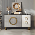 Load image into Gallery viewer, 62.4&quot; Sleek Modern White and Gold Buffet Cabinet with Circular Accents
