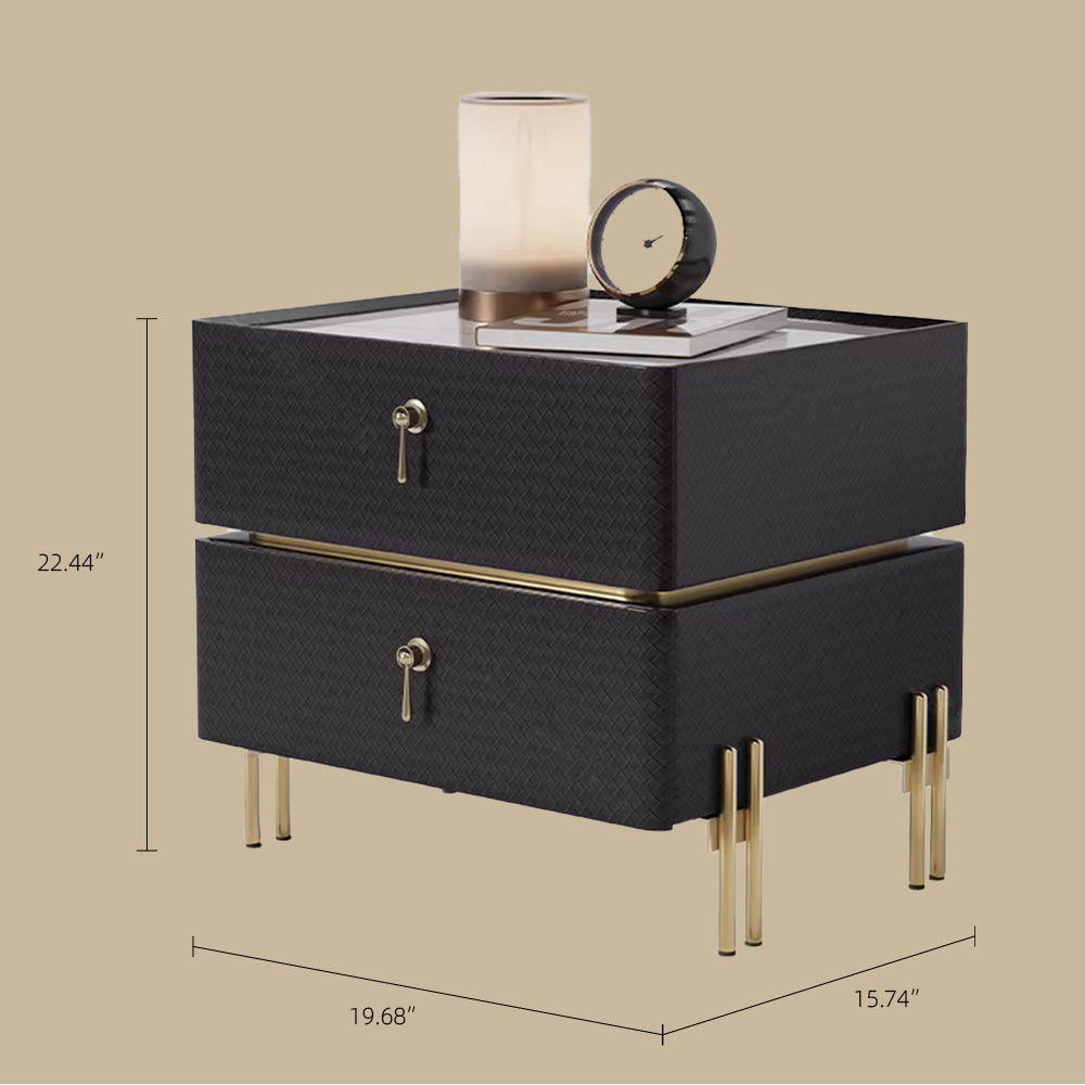 Luxury Bedside Table with Textured Front Panels and Brass Accents