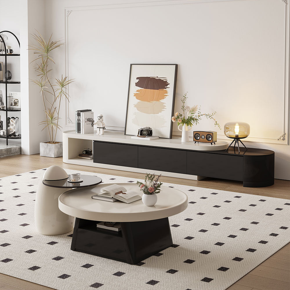 Modern Extendable TV Cabinet with Rounded Edges 3-Drawer Storage