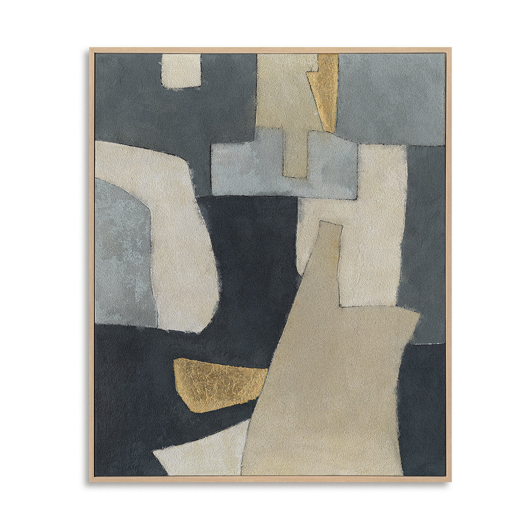 Handmade Abstract Geometric Wall Art – Gray, Beige and Gold Modern Painting