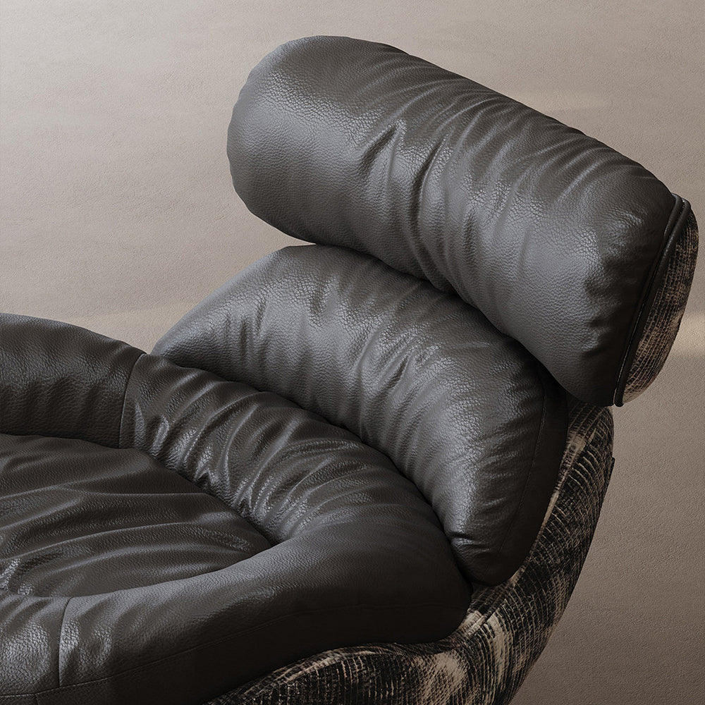 Modern Rocking Lounge Chair with Leather Cushion and Walnut Rocker Base