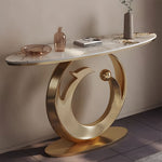 Load image into Gallery viewer, Gold Bird Feather Base Marble Console Table
