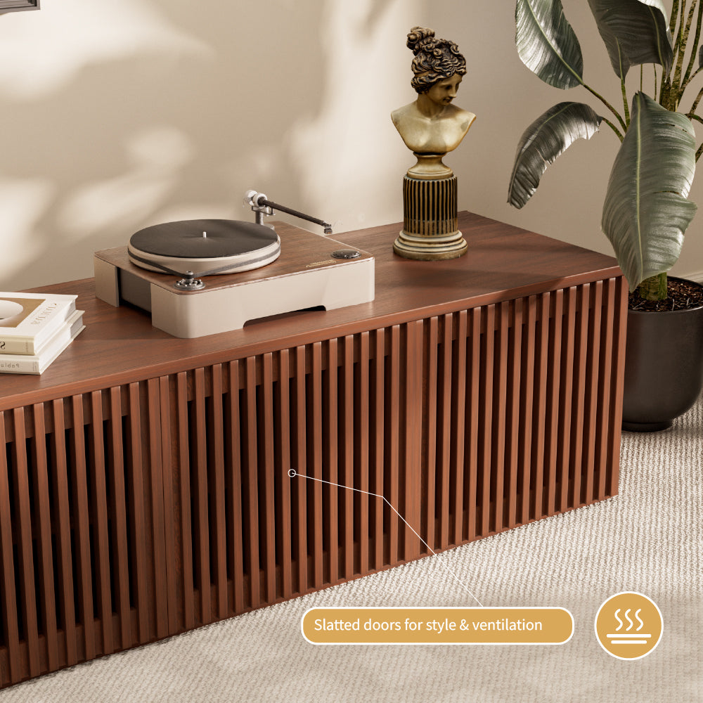 72.15''Walnut Straight Vertical Slatted TV Stand Modern Minimalist Large Storage