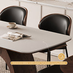 Load image into Gallery viewer, Modern Dining Table with Marble-Like Stone Top and Sculptural Wooden Base
