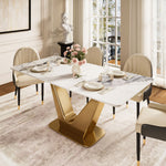 Load image into Gallery viewer, Square Dining Table with Gold V-shaped Base and Exquisite Marble-Look Surface for 4-6 People
