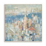 Load image into Gallery viewer, Handmade Abstract Canvas Wall Art – Urban Landscape Painting with Blue and Gold Tones

