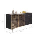 Load image into Gallery viewer, Modern Sideboard Cabinet Marble Top Glass Doors Gold Frame Storage with Drawers
