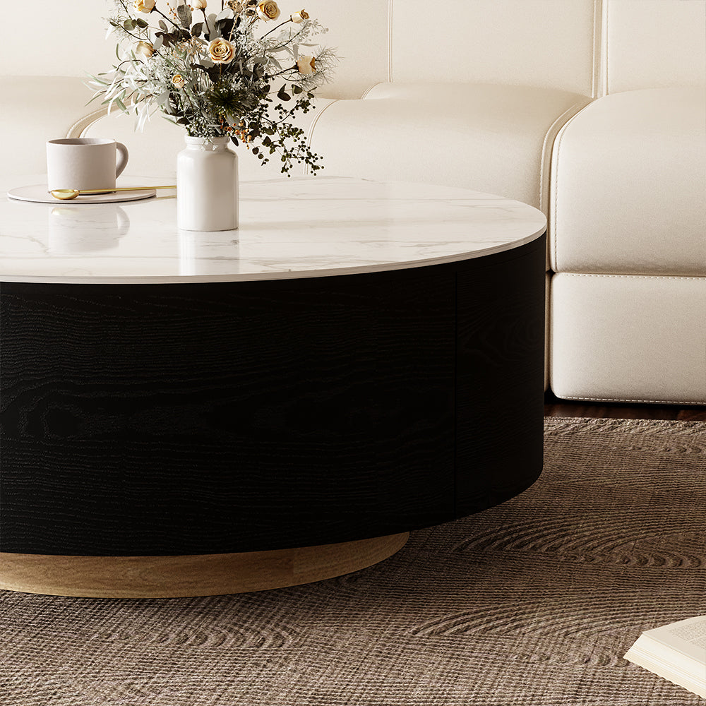 33.15″ Round Coffee Table with Black Base Modern Minimalist Design Durable and Elegant for Living Room