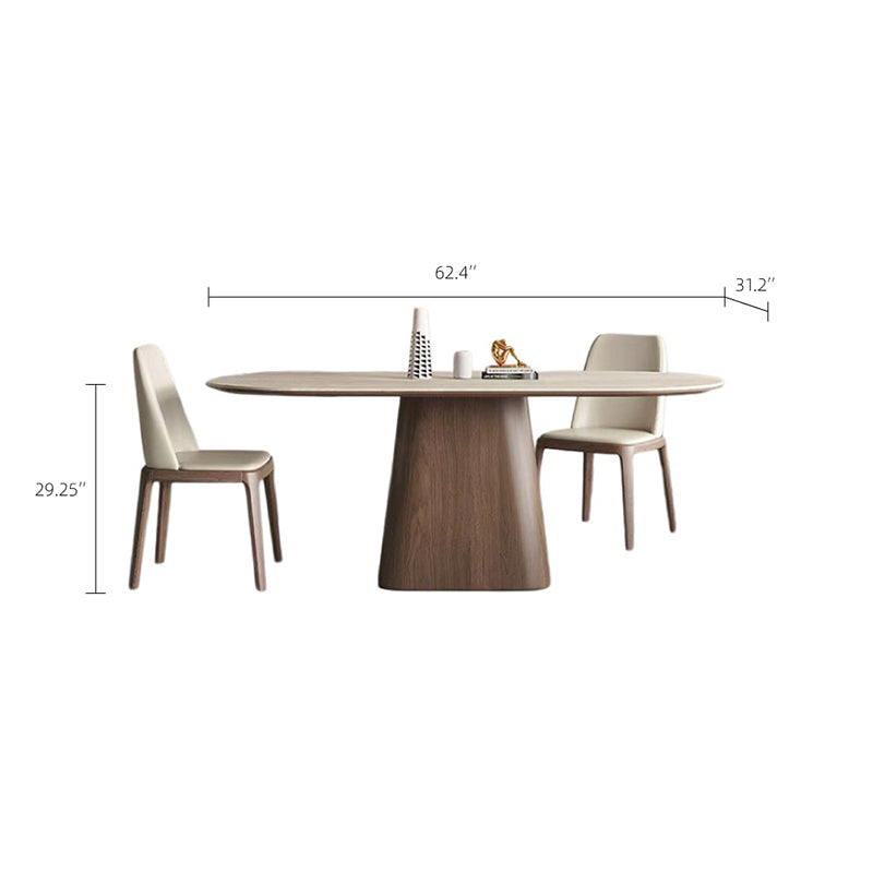 Oval Dining Table Solid Wood Walnut Veneer Base Scratch Resistant Sintered Stone Top Modern Stylish Design