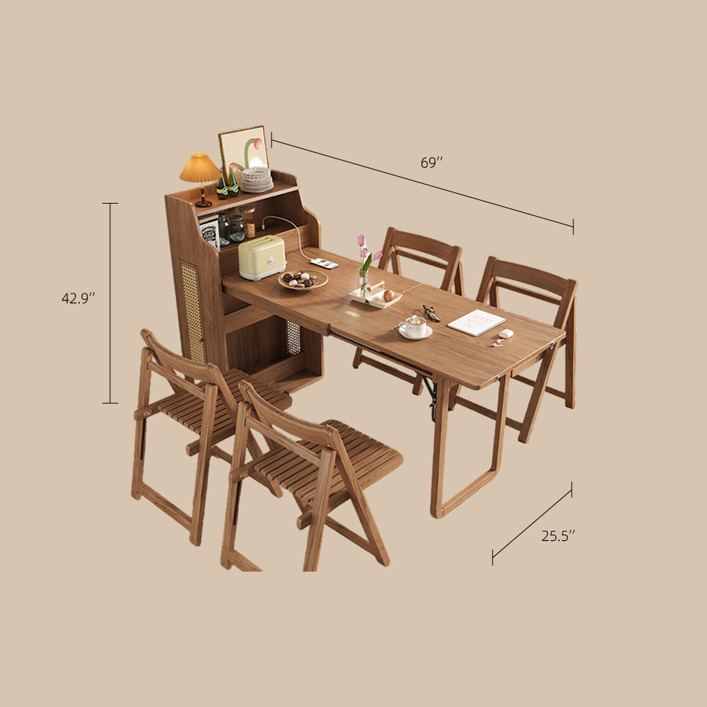 69'' Rattan Dining Cabinet Table Set Foldable Storage Multi-Chair Design Solid Wood Finish