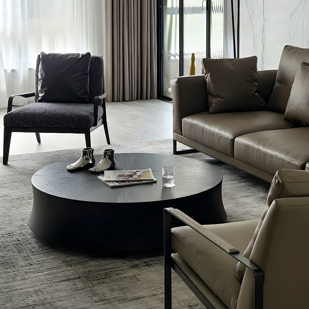 Modern Black Round Coffee Table Set Drum Shape Living Room Nesting Tables