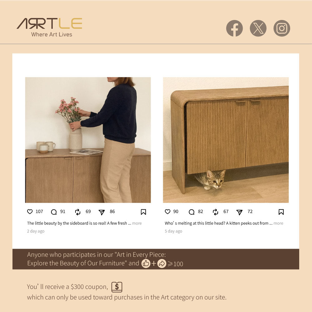 58.5" Sideboard Modern Minimalist Wooden Cabinet with Fluted Doors and Ample Storage