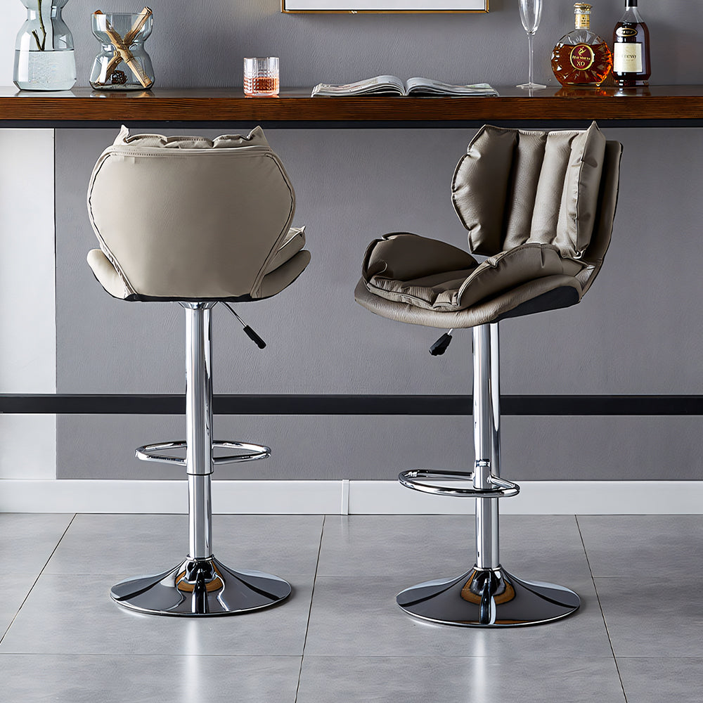 Modern Upholstered Bar Stool with Armrests PU Leather Counter Chair Metal Frame Kitchen Island Bar Chair 1 Piece