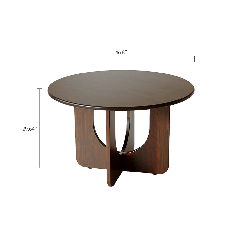 46.8'' Walnut Finish Round Dining Table with Curved Base Modern Minimalist Style