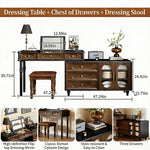 Load image into Gallery viewer, Modern Vintage Vanity Desk with Mirror and Stool Dark Wood Makeup Table with Drawers Storage

