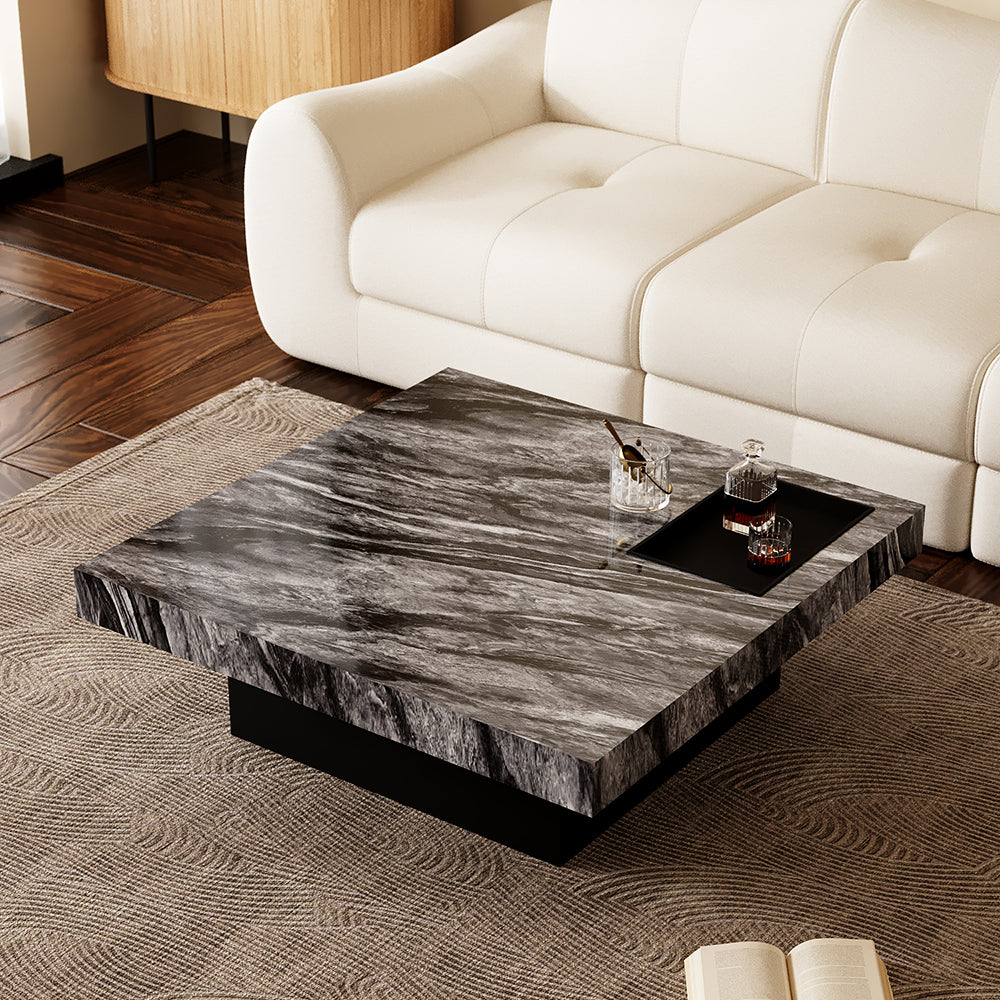 35.1″ Square Coffee Table with Built-in Tray Modern Luxury Design Durable and Easy to Clean for Living Room