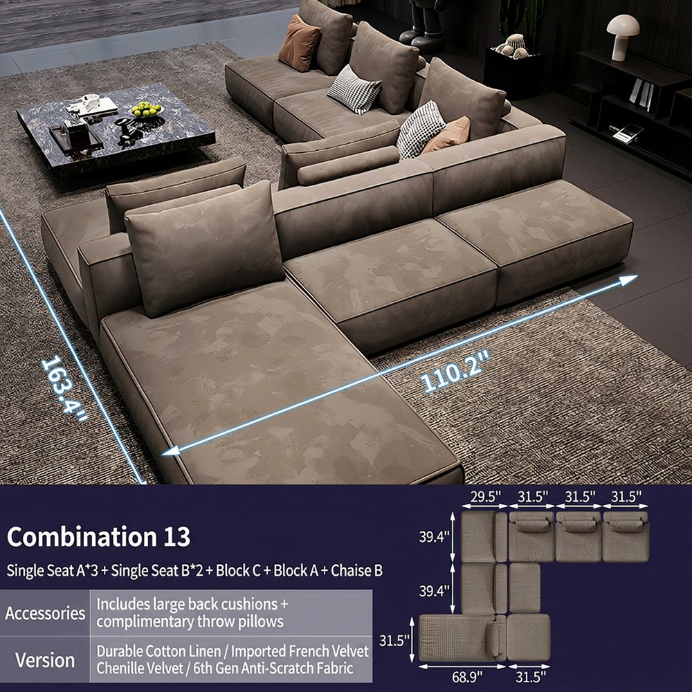 Modern Modular Sectional Sofa with Oversized Chaise and Deep Seat Lounge Design