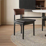 Load image into Gallery viewer, 18&#39;&#39;Mid Century Dining Chair Walnut Backrest Black Wood Frame Leather Seat
