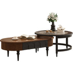 Load image into Gallery viewer, 46.8&quot; Nesting Coffee Table Set Water Ripple Glass Dual Side Drawer Walnut Vintage Style
