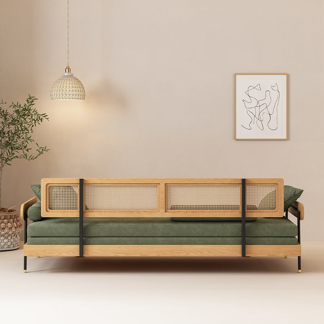 Modern Minimalist Daybed with Wood Frame and Soft Green Upholstery