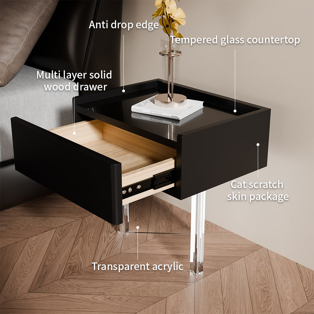 Luxury Smart Nightstand Bedside Table with Scratch-Resistant Leather & LED Lighting