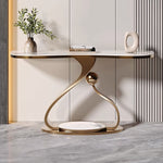 Load image into Gallery viewer, Modern Sintered Stone Entryway Console Table with Gold Sculptural Metal Base
