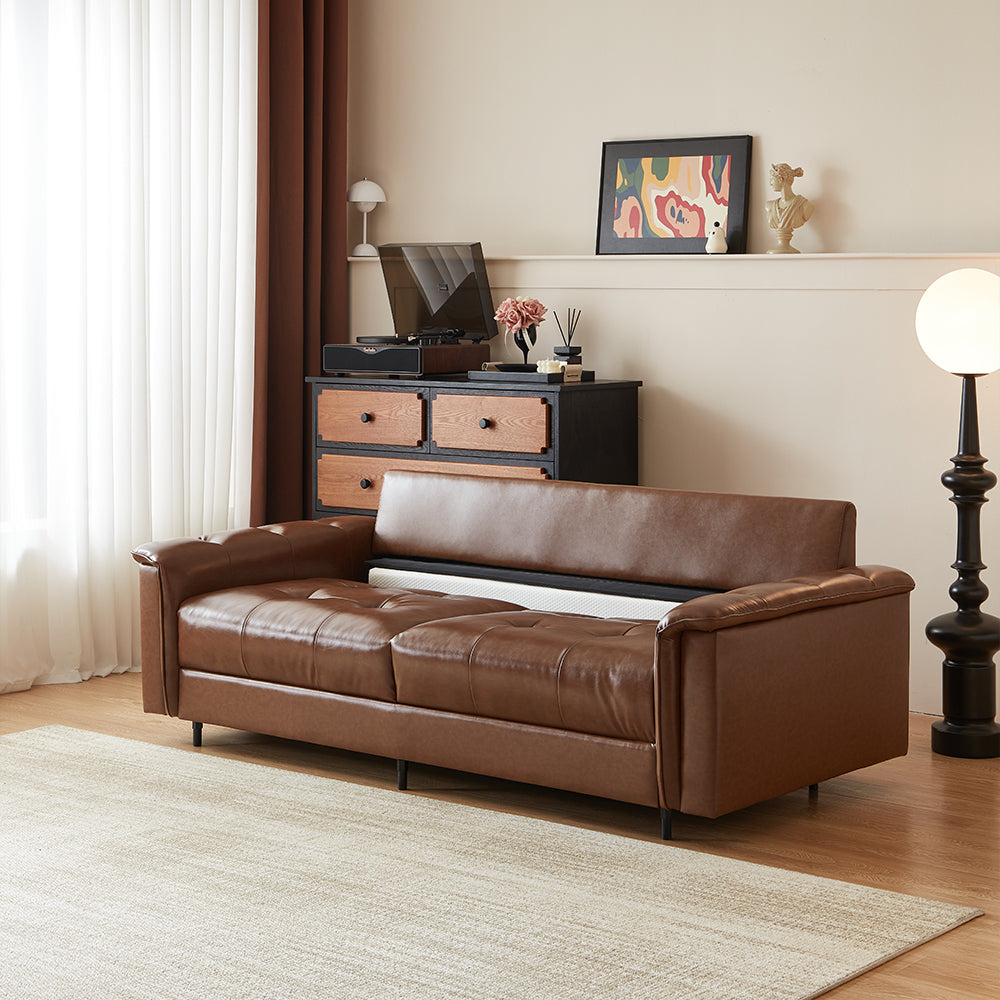 81.1'' Modern Faux Leather Sofa Bed with Pull-Out Mattress Convertible Sleeper Sofa