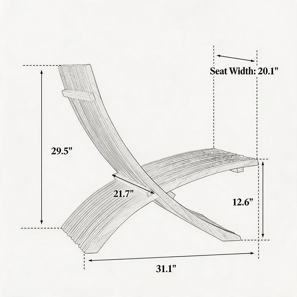 Modern Curved Solid Wood Lounge Chair with Sculptural Slatted Design