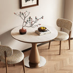 Load image into Gallery viewer, Modern Extendable Round Dining Table with Sintered Stone Top &amp; Sculptural Pedestal Base
