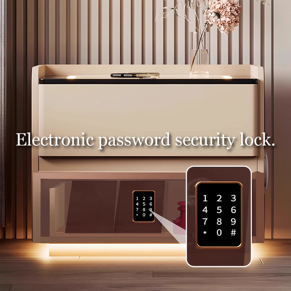 Smart Leather Nightstand with LED Ambience Light Wireless Charging Bluetooth Speaker and Digital Password Lock