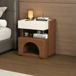 Load image into Gallery viewer, Modern Nightstand with Drawer and Open Shelf Wooden Bedside Table with Built-in Pet House Contemporary Storage Cabinet
