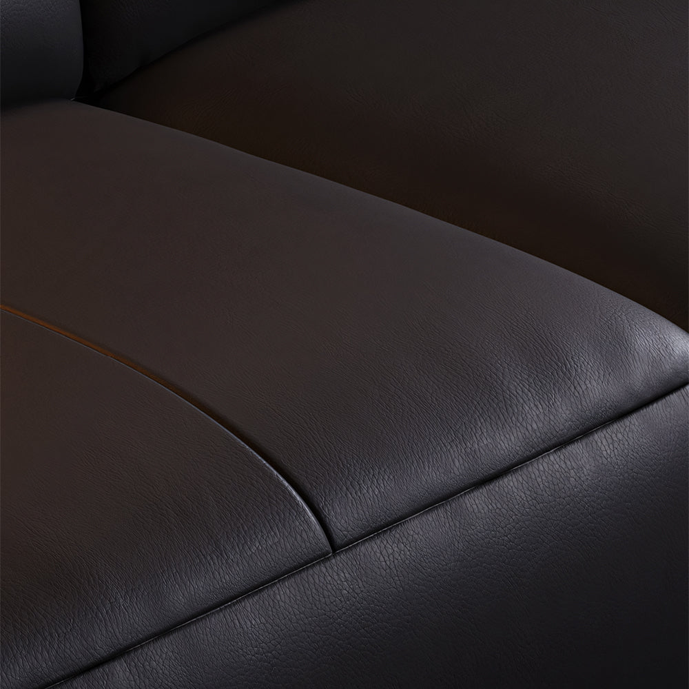 Modern Black Leather Sofa Oversized Low-Profile Design with Wide Armrests