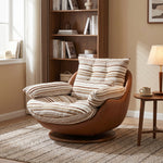 Load image into Gallery viewer, Striped Swivel Lounge Chair with Tan Faux Leather Shell
