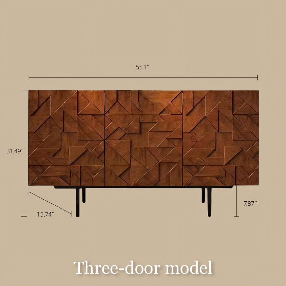 55.1"/70.8"Modern Walnut Sideboard Geometric Storage Cabinet with Metal Legs