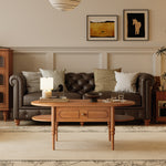 Load image into Gallery viewer, 46&#39;&#39; Oval Solid Wood Coffee Table Warm Cherry Finish Hidden Drawer Side Shelf

