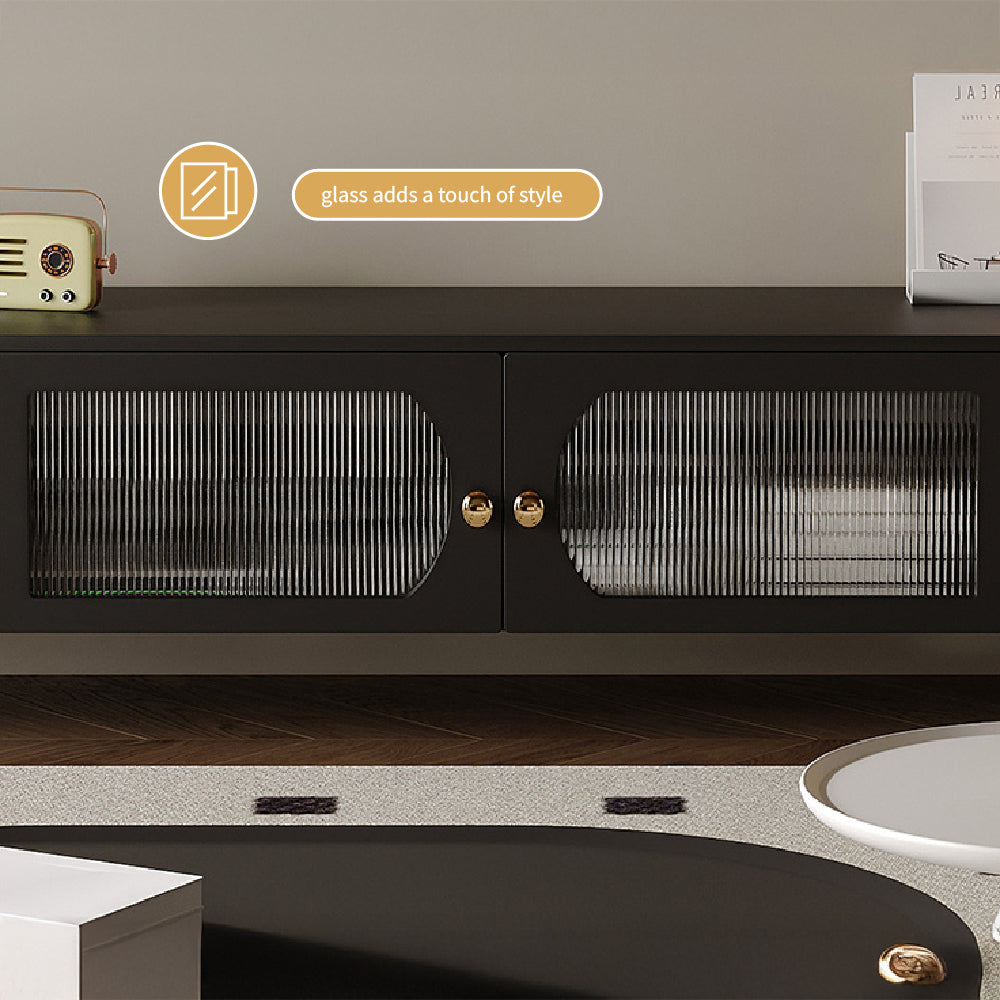 TV Stand Elegant Arch Design TV Console with Center Sliding Doors
