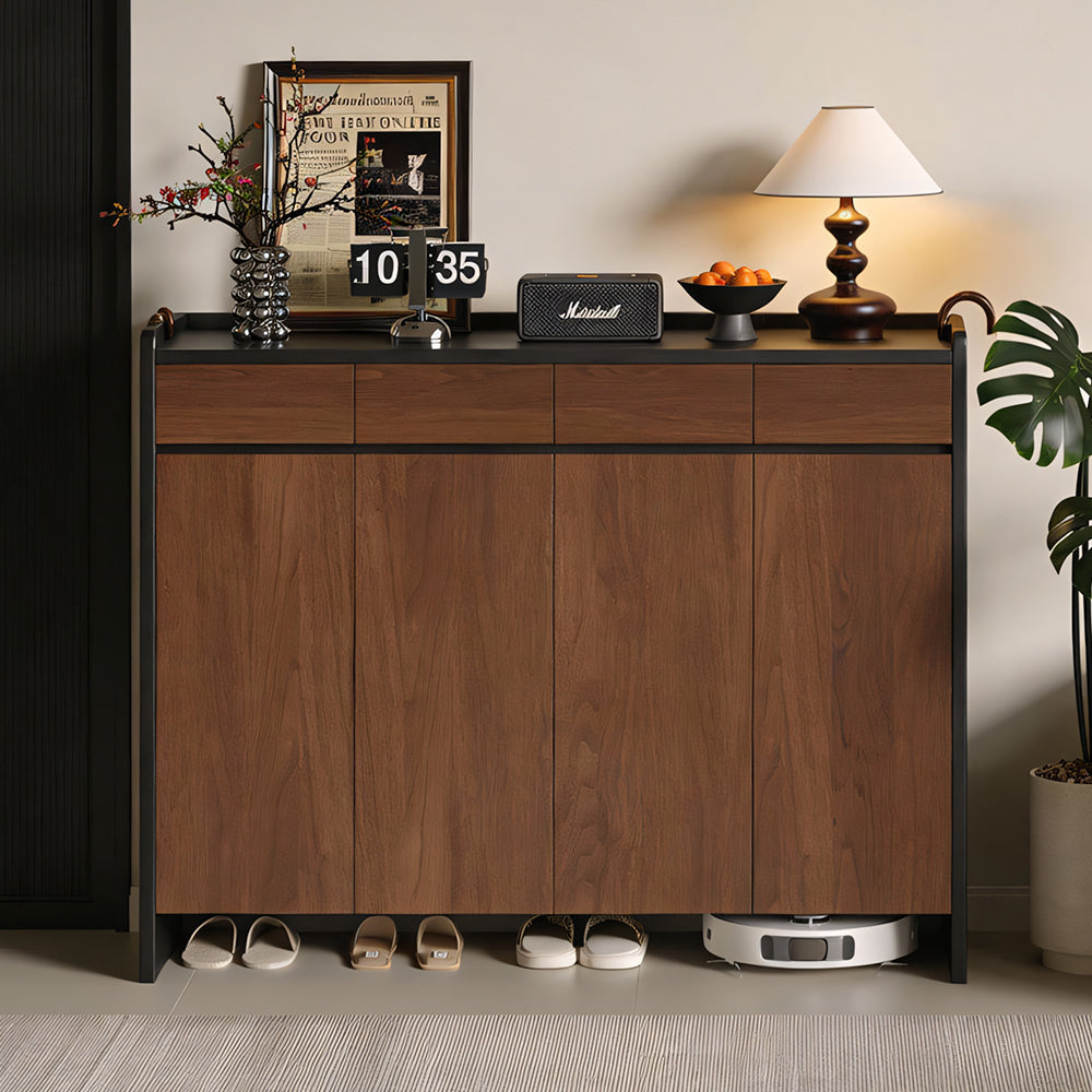 55.1'' Modern Walnut Shoe Cabinet with Drawers Hidden Shoe Storage Entryway Cabinet