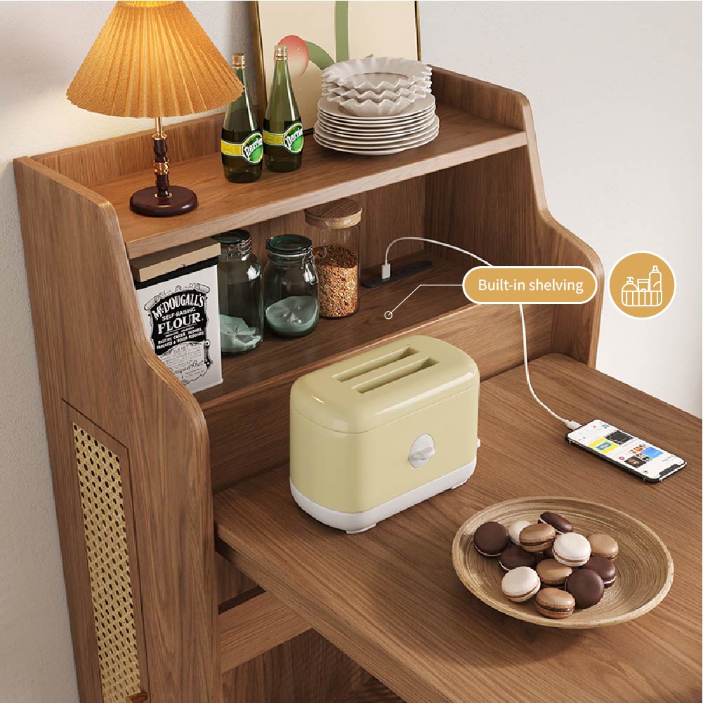 69'' Rattan Dining Cabinet Table Set Foldable Storage Multi-Chair Design Solid Wood Finish