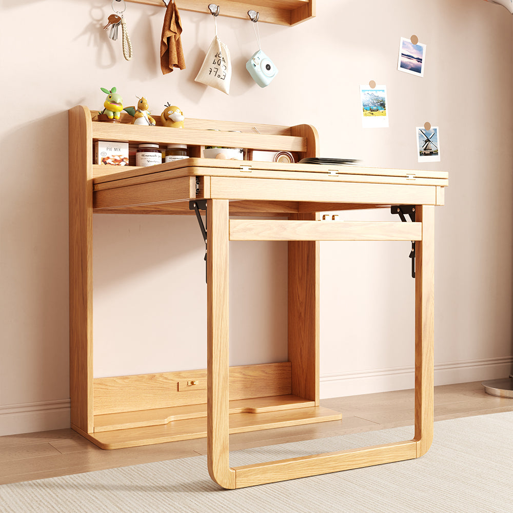 62''Foldable Multifunctional Dining Table Integrated Storage Solid Wood Texture Multi-Scene Fit