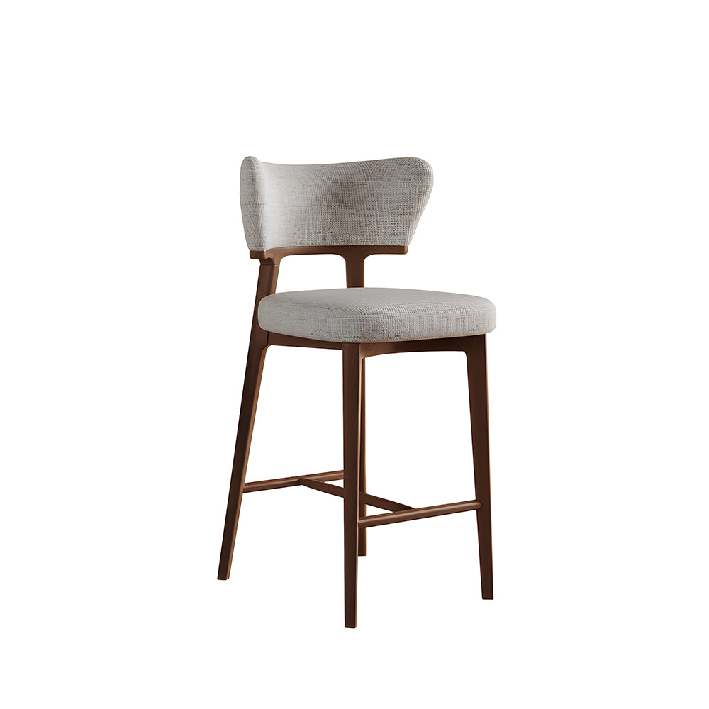 Modern Upholstered Bar Stool with Curved Backrest and Wood Frame 1 Piece