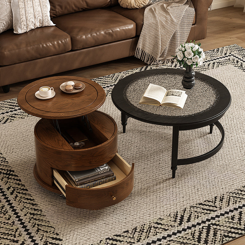 33.1" Nesting Coffee Table Set with Lift Top Water Ripple Glass Walnut Vintage Style