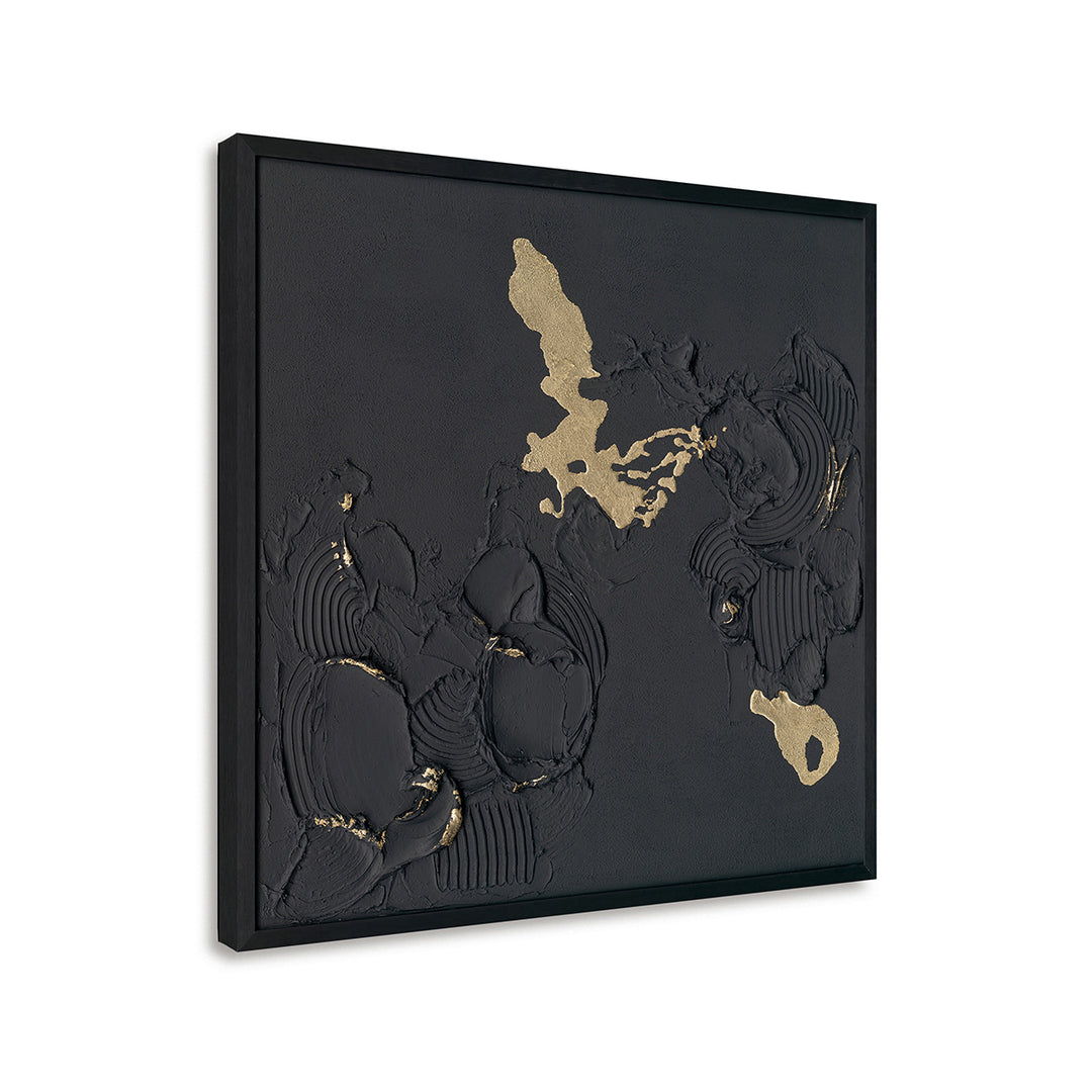 Handmade Abstract Wall Art – Black Textured Painting with Gold Accents